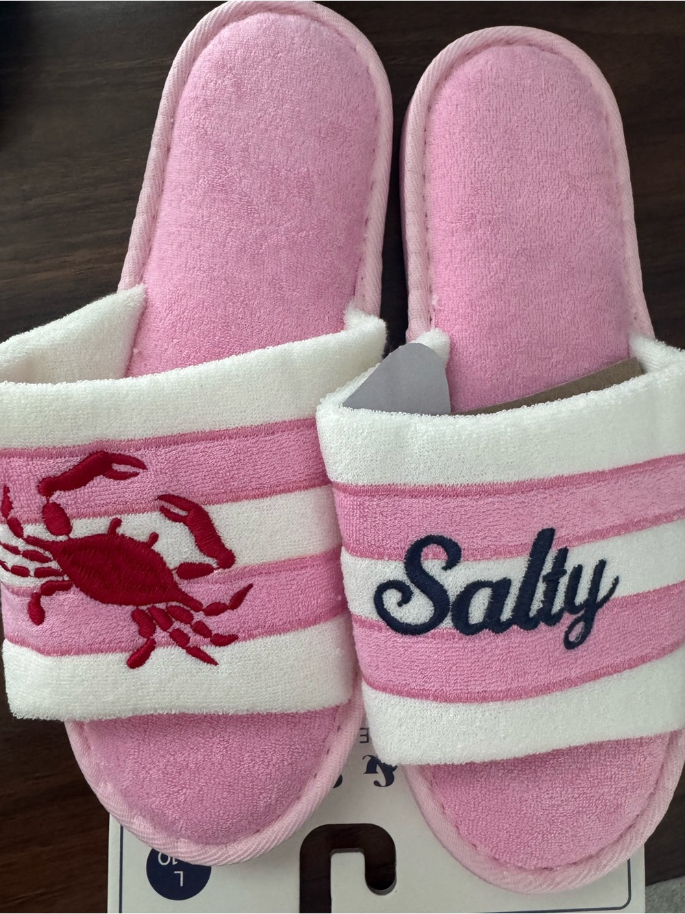 Pink 'Salty' Striped House Slippers with Crab Embroidery